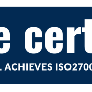 Logo featuring "ISO 27001 Certification" text with blue background and white lettering.