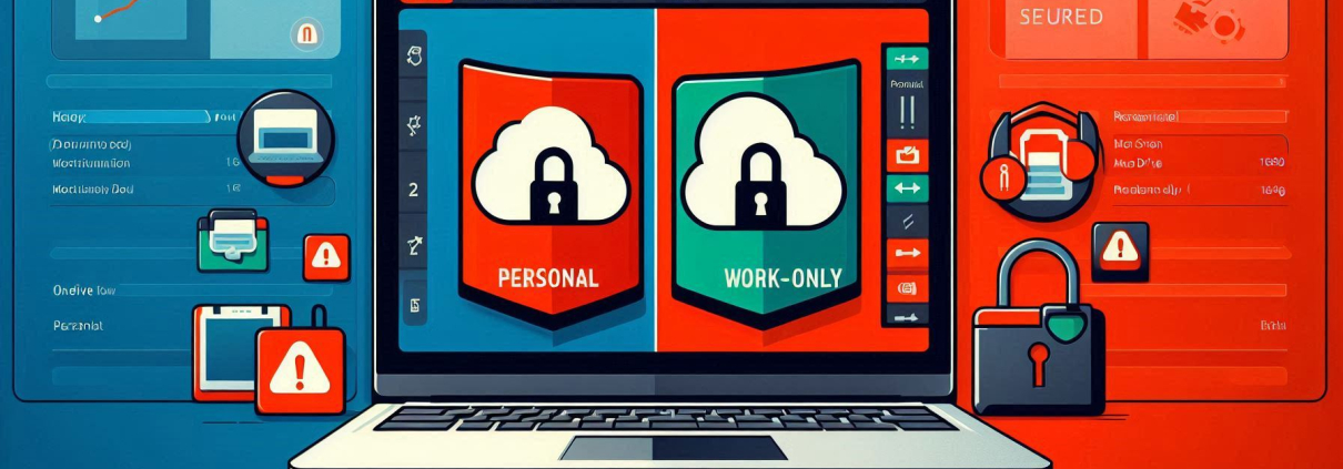 Laptop displaying two cloud security options with icons for data protection and encryption.