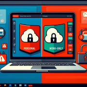 Laptop displaying two cloud security options with icons for data protection and encryption.